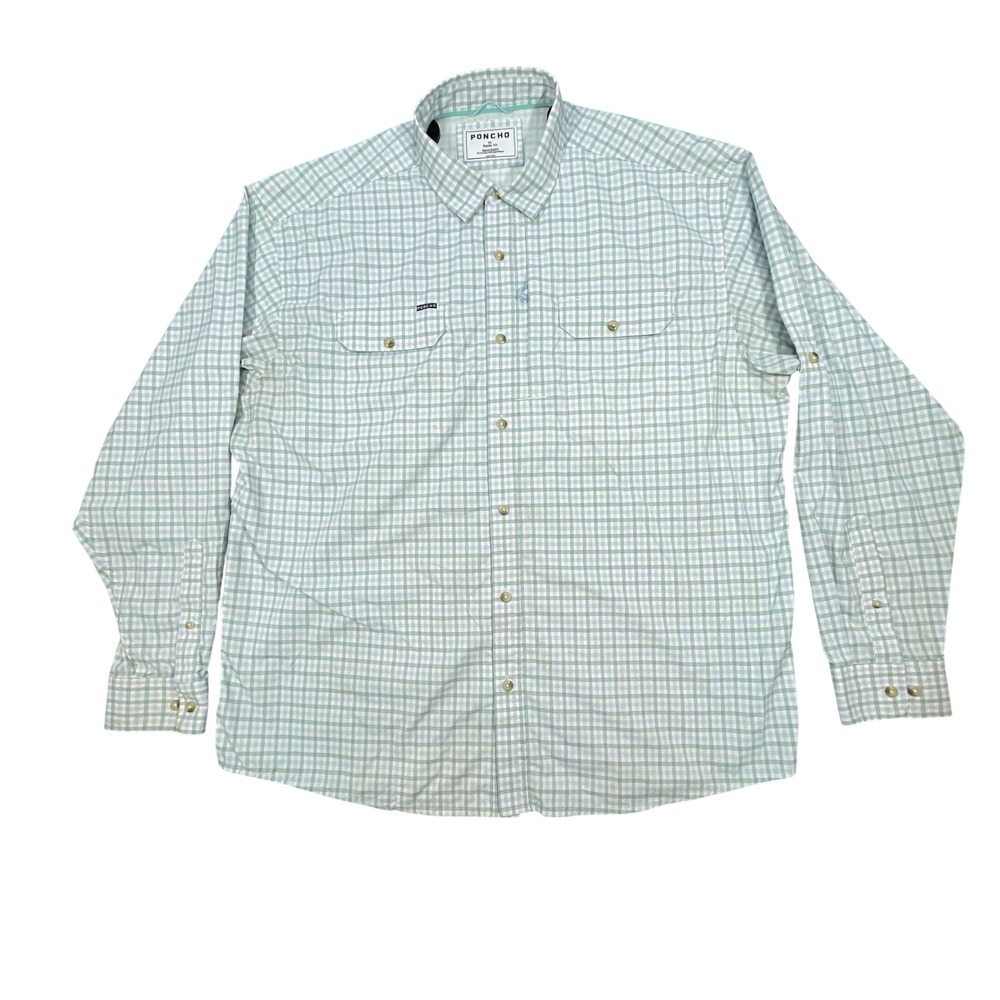 Poncho Green Gingham Magnetic Button Performance Shirt Mens Size XL